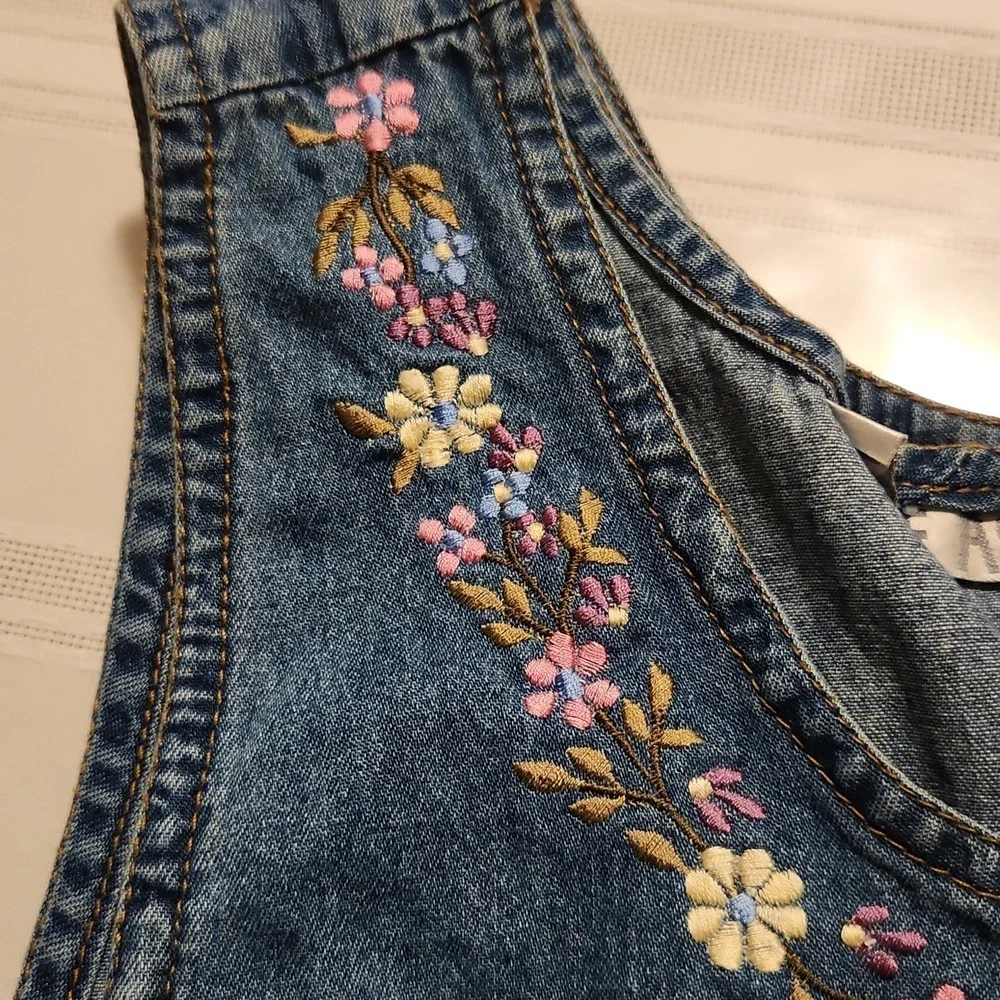 Jane Ashley Womens Vintage Denim Dress M Maxi w Floral Embridered Neck Pockets - Picture 12 of 12